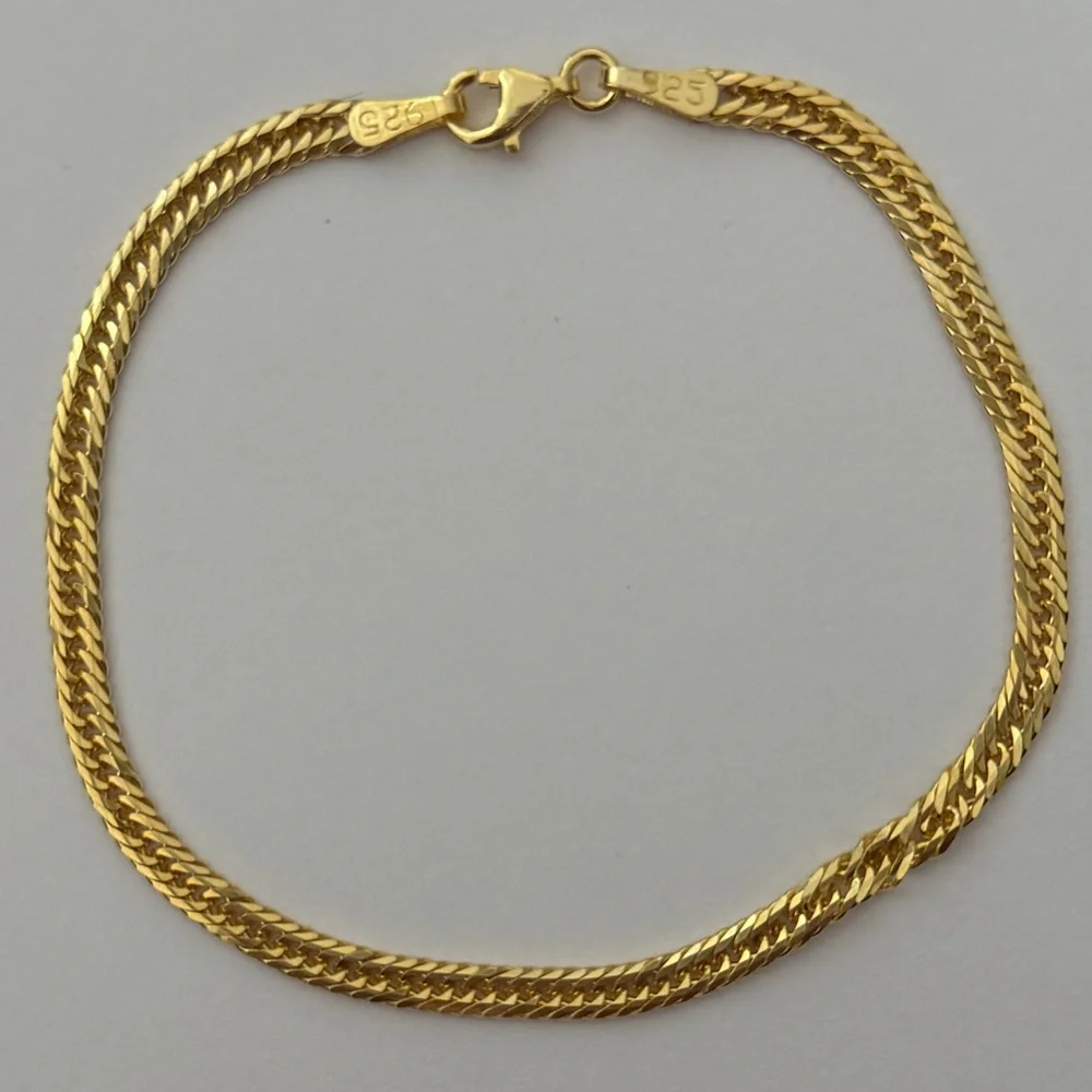 925 Silver 8” 4mm bracelet chain 18k yellow gold plated
